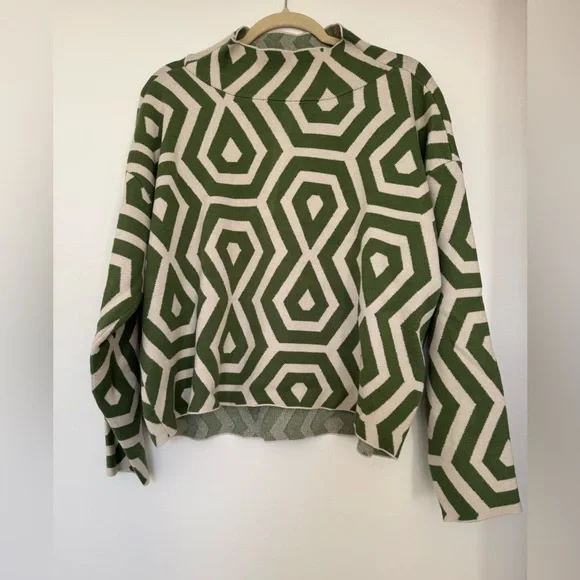 Maeve Olive and Cream Geometric Turtleneck Sweater - Picture 2 of 7